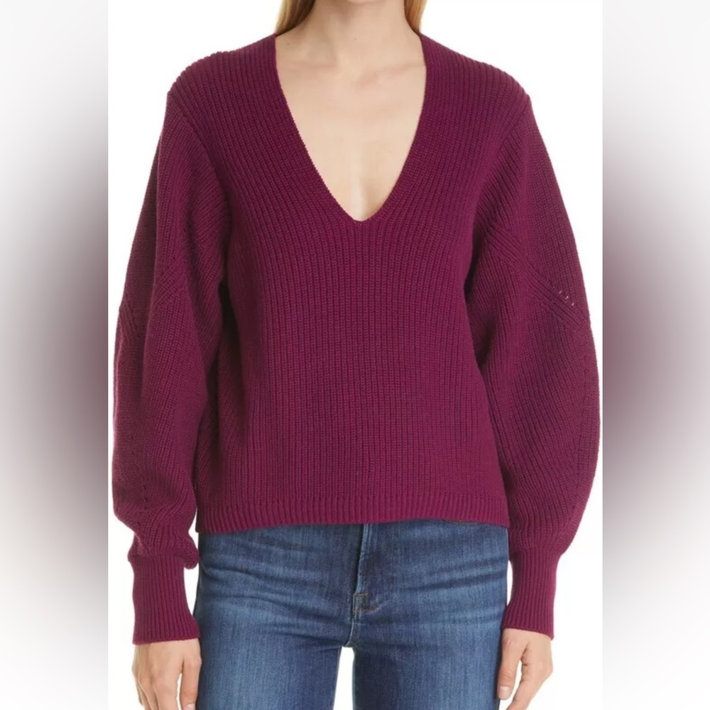La Ligne Deep V-Neck Sweater in Rich Burgundy